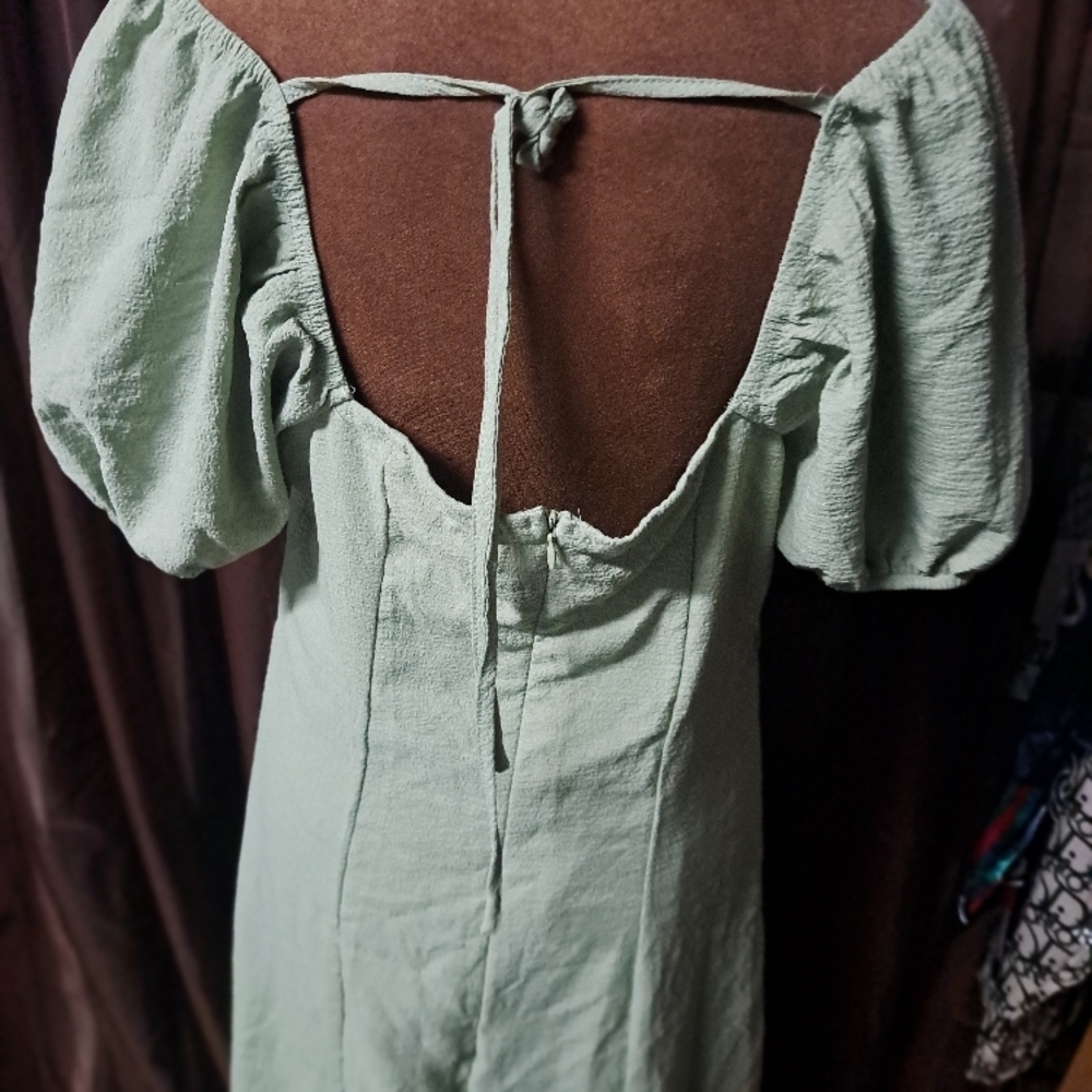 Elegant Mint Green Puff Sleeve Dress